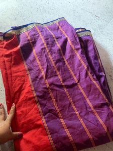 Vibrant Purple &amp; Red Striped Saree