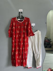 Red Floral Kurta Set (L)