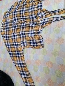 Plaid Tie-Front Blouse