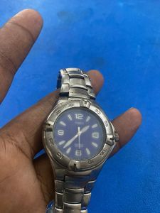 Classic Silver Watch with Blue Dial