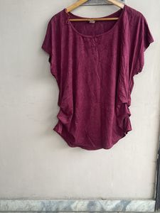 Maroon Gathered Hem T-Shirt