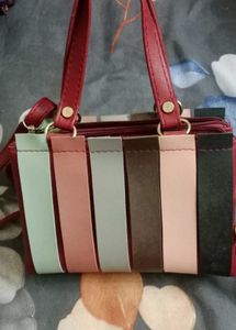 Multi-color Striped Handbag with Detachable Strap