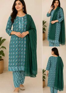 Beautiful Teal Printed Kurta Set