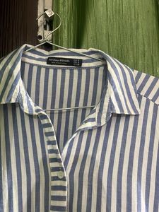 Blue & White Striped Button-Up Top
