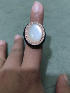 Oval Mother of Pearl Ring with Rhinestones