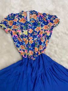 Vibrant Floral &amp; Blue Tiered Maxi Dress