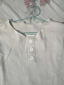 Ribbed Lettuce Trim Button-Up Top
