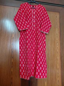 Red Printed Cotton Kurta