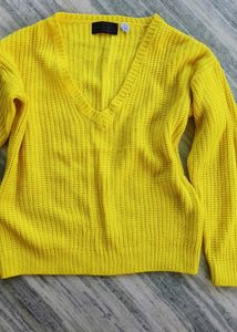 Yellow Knit V-Neck Sweater