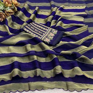 Elegant Purple &amp; Gold Striped Saree