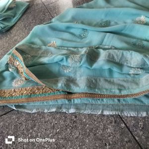light weight Beautiful Sky Blue Embroidered Saree
