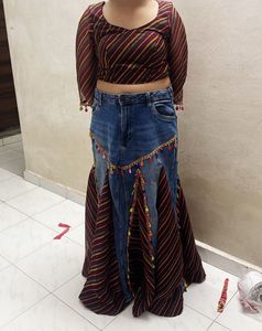 Boho Chic Striped Lehenga Choli Set