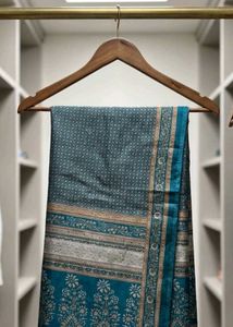 Pure Silk Teal Floral Print Saree