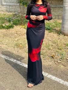 Black floral printsheer long maxi dress