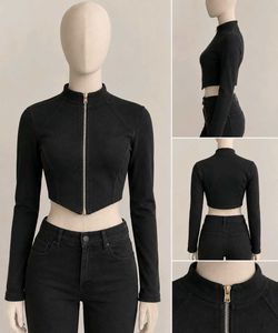Zippered Long Sleeve Crop Top