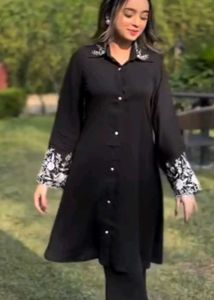 Elegant Black Kurta Set with White Embroidery