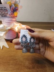 Jhumka Earrings with Pink Stone