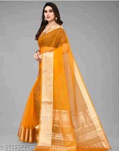 Elegant Orange Silk Saree with Golden Border