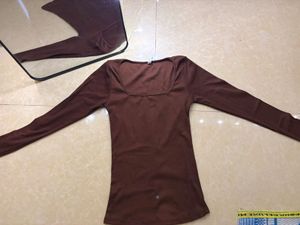 Brown Square Neck Long Sleeve Top