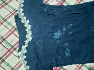 Elegant Navy Blue top with Lace Trim