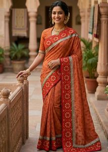 Festive Rust Orange Saree | Traditional Border