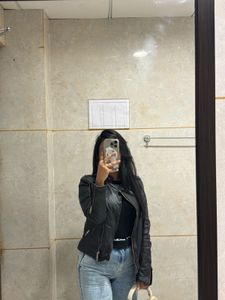 Women's Black Faux Leather Jacket &amp; Jeans