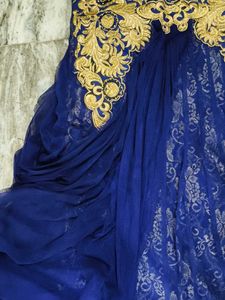 Royal Blue Embroidered Anarkali Gown with Dupatta