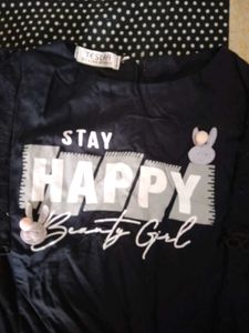 Black Top with "Stay Happy" Print