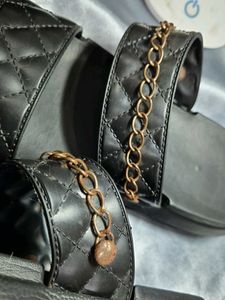 Chic Quilted Chain Slides