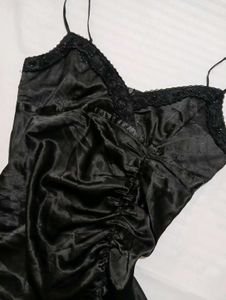 Satin Slip Dress with Lace Trim