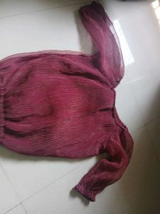 Maroon Pleated Long Sleeve Top