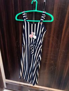 Girls Striped Dress with Flamingo Applique