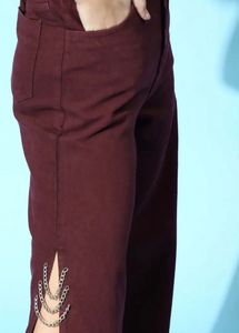Stylish Maroon Wide-Leg Pants with Chain Detail