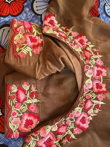 Embroidered Brown Twill organza suit