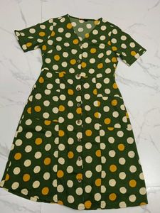 Green Polka Dot Button-Up Dress