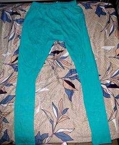 Turquoise Blue Solid Full Length Leggings | Unused