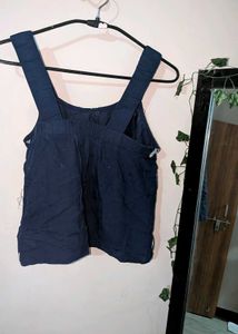 Navy Blue Heart Print Crop Top