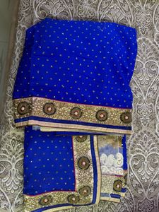 Royal Blue Embroidered Saree