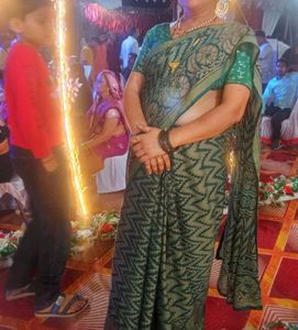 Elegant Green &amp; Gold Saree stiched blouse