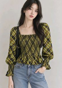 Chic Plaid Smocked Top