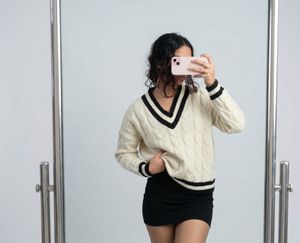 Korean Cable Knit V-Neck Pullover Sweater
