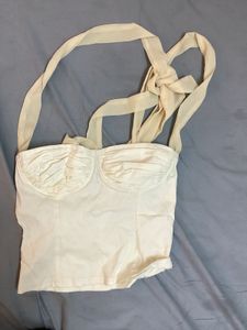 Cream Ruched Bust Halter Top