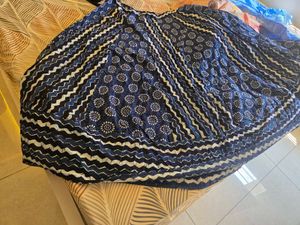 Blue & White Printed Ethnic Rajasthani Skirt