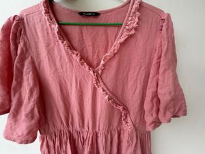 Baby Pink V Neck Cotton Dress