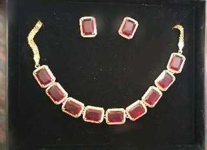 Gold Plated Ruby Necklace &amp; Earring Set