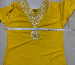 Vibrant Yellow Kurta Set with Floral Dupatta