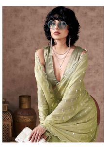 Elegant Light Green Mirror Work Saree