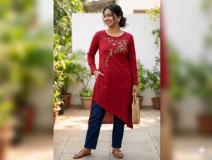 Embroidered Red Kurta