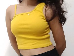 Yellow One-Shoulder Ribbed Crop Top