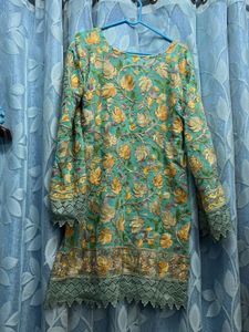 Kashmiri Embroidered Teal Kurta